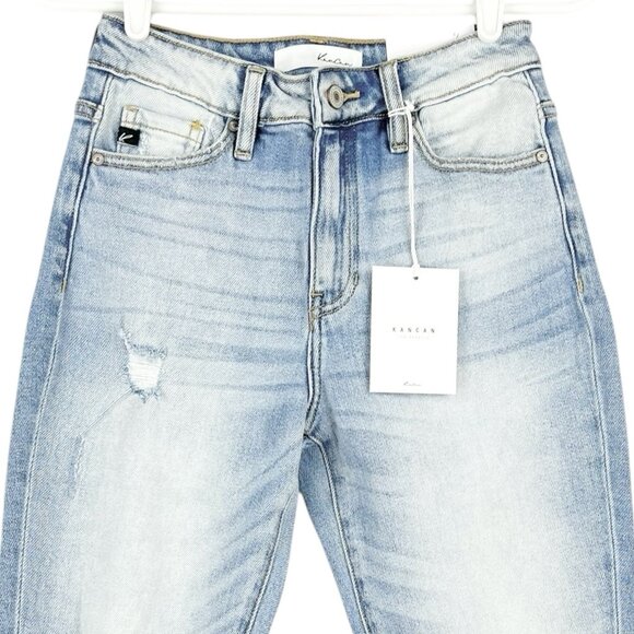 Kancan Women's Mom Distressed High Waist Relaxed Blue Jeans Sz 1/24 Tapered NWT - Picture 3 of 10
